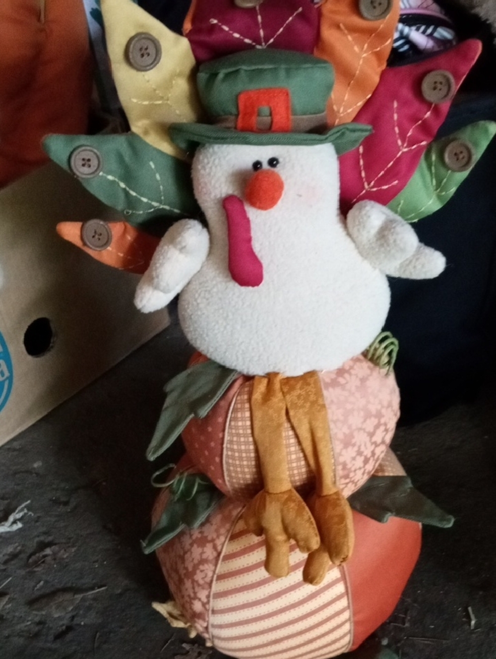 Source Unknown White Plush Turkey Thanksgiving Decor with Multicolor Accents
